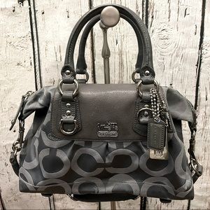 COACH Gray & Silver Canvas leather adjustable purse logo tote shoulder bag